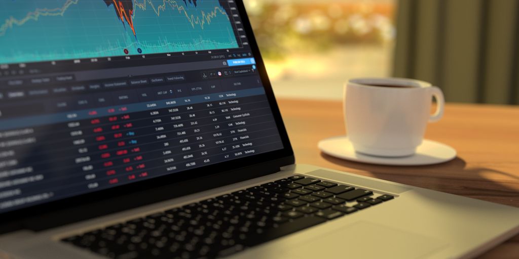 stock market trading screens with graphs and data analytics